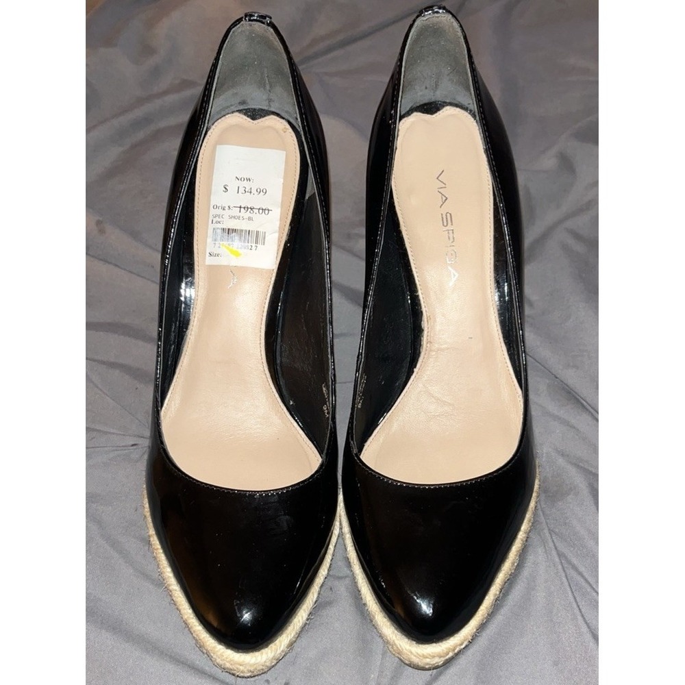 Via Spiga Patent Leather Wedge Pump Rope Heel Black Size‎ 9